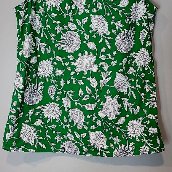 J. Crew Floral Cotton Poplin Ruffle Neck Top Size XXS Green White Summer Comfy - Picture 3 of 7